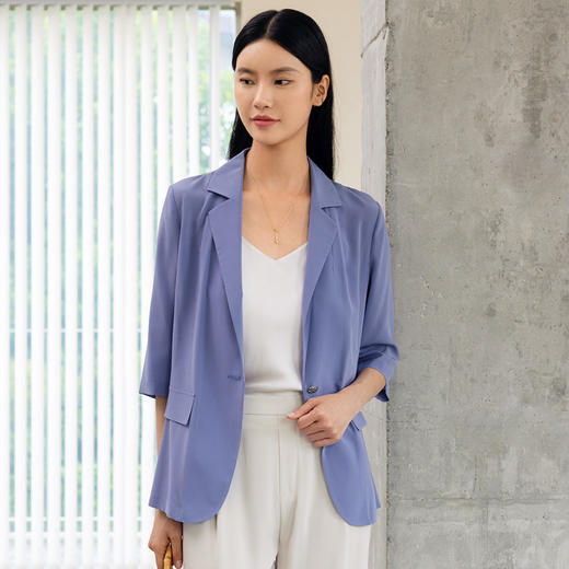 玳莎七分袖真丝西装女2024夏季新款通勤简约纯色气质弹力双绉外套  EB37304 商品图0