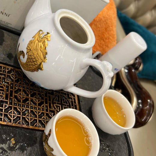 【样品清仓3折，样品仅1套】乾唐轩鱼跃龙门描金茶组（雪花白）（无原包装，介意慎拍） 商品图1