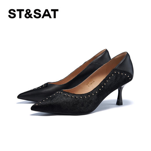 星期六优雅蛇纹铆钉尖头高跟鞋SSC3111171 商品图7