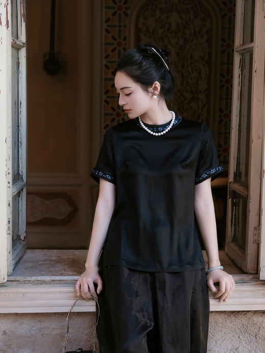 盛唐牡丹盛奢系列| 限量款| 高货-三蓝手绣圆领上衣(特殊商品不退不换) 商品图0