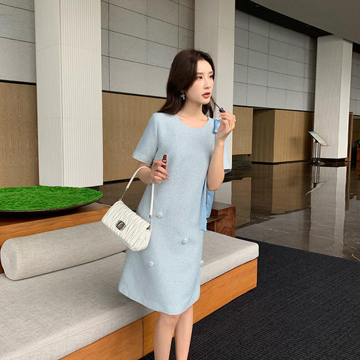 [奢姿轻奢系列]大码女装2025夏季立体装饰裙子胖妹妹蝴蝶结连衣裙8942810055【1】 商品图4