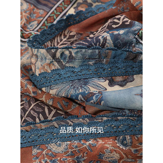 COCOBELLA民族风印花绒雪纺连衣裙7米+蕾丝镶边长裙FR7067 商品图4