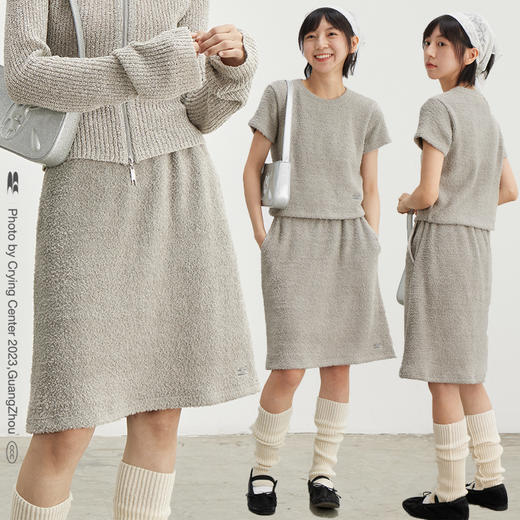 CryingCenter奶黄毛绒套装短裙半身裙五分裙长短款两色哭喊中心 商品图1