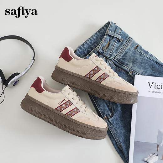 Safiya/索菲娅2024秋蕾丝边芭蕾风拼色复古透气百搭厚底德训鞋 SF43112110 商品图7