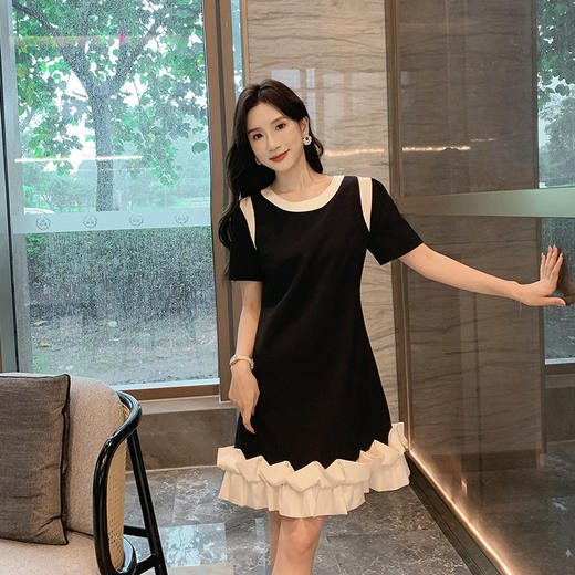 [奢姿轻奢系列]大码女装2024年夏季钉珠拼接裙子胖妹妹时尚连衣裙8942890092 商品图0