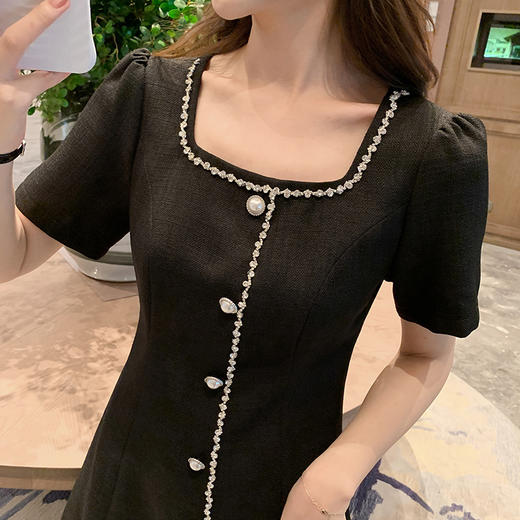 [奢姿轻奢系列]夏季新款大码女装重工钻链裙子胖妹妹波浪摆连衣裙8942890018 商品图1