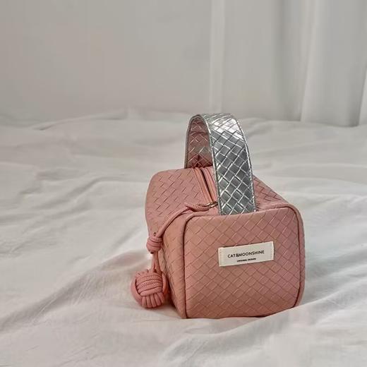 「抖音同款！多功能包」银粉拼色编织纹新款手拎包小包包便携化妆包收纳包整理袋箱包 商品图3