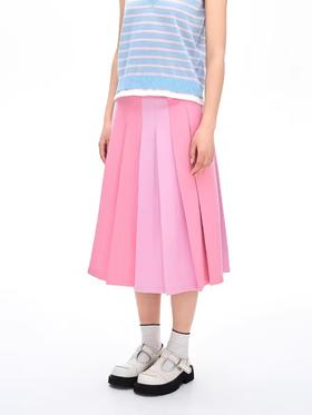 heris/H42108/树莓粉拼接设计 学院通勤A摆 收胯百褶裙