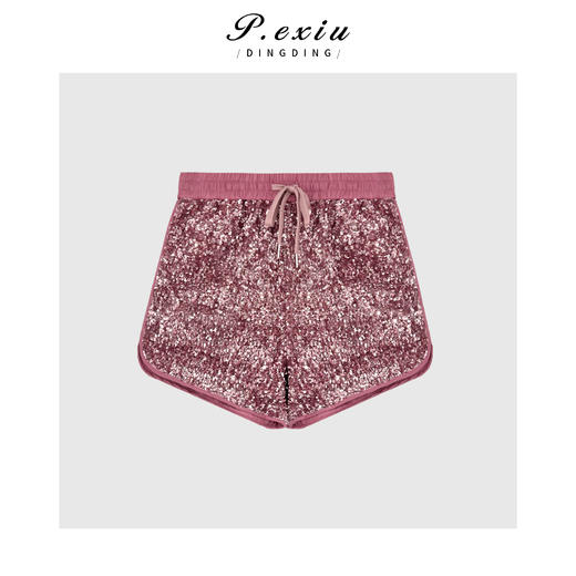 04-3潘依绣丁丁宠粉PanYiXiu/潘依绣【闪闪发光】时髦感小众复古亮片抽绳短裤 W-62096 商品图1