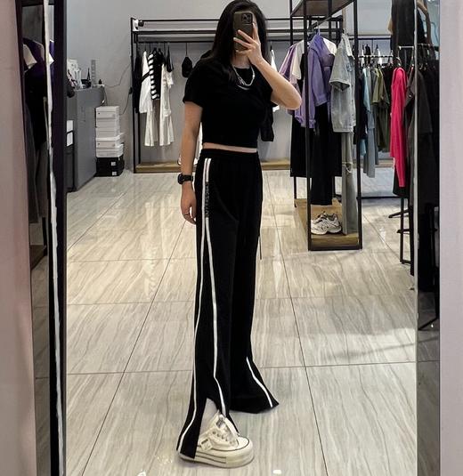 3-16GD松紧腰拼色字母织带休闲长裤40515（黑） 夏季 142170020321 商品图1