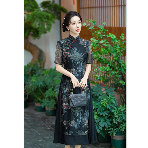 改良长款奥黛旗袍，复古民族风旗袍SYK27535 商品图0
