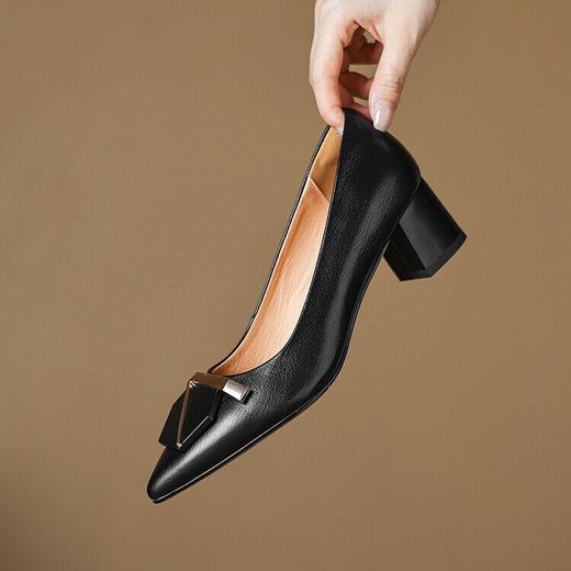 【预售5天】尖头粗跟单鞋中跟鞋，浅口真皮皮鞋LD&6837 商品图3