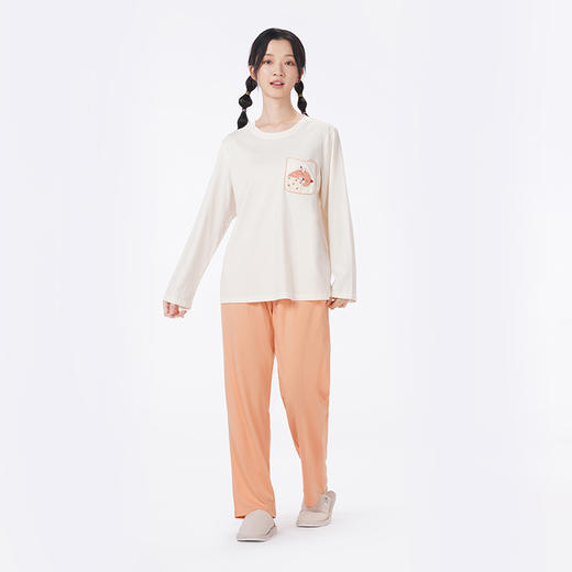 都市丽人睡衣好睡好眠长袖家居服单面无尘棉薄女士棉质套装LHT2M3 商品图3