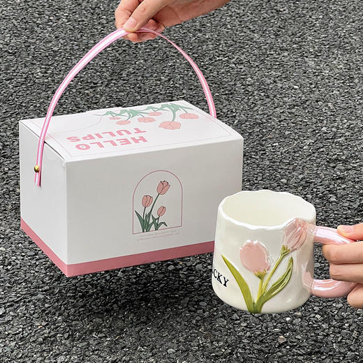 郁金香高颜值陶瓷杯子家用创意礼盒马克杯女情侣咖啡水杯 商品图2