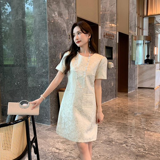 [奢姿轻奢系列]大码女装2025年夏季钉珠时尚裙子胖妹妹提花连衣裙8942826429 商品图4