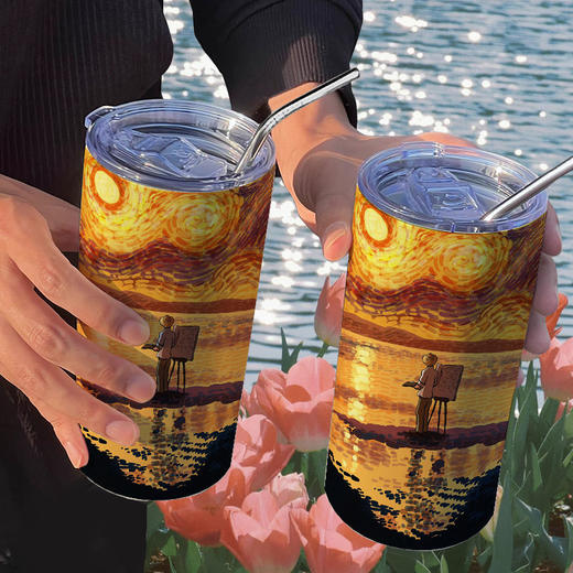 梵高星空周边保温杯带吸管随手杯咖啡杯ins高颜值便携不锈钢女 商品图8