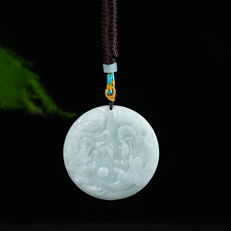 天然A货翡翠龙凤牌吊坠挂饰简约百搭时尚项链