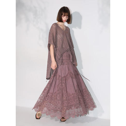 COCOBELLA镂空水溶蕾丝刺绣半身裙赫本风舒适无缝长裙HS7059-4 商品图1