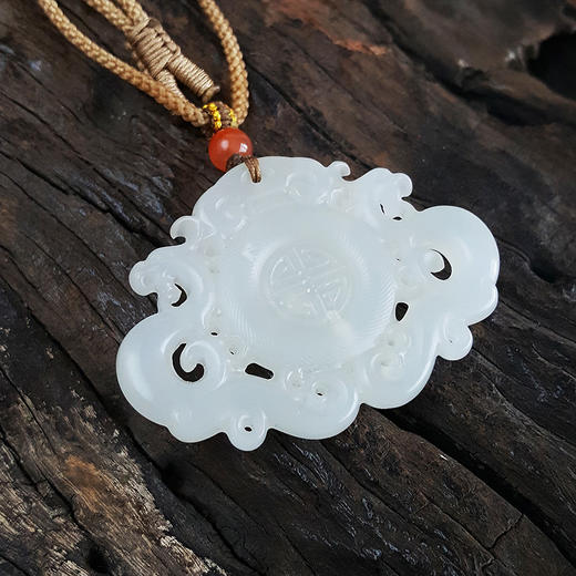 【天然正品】天然新疆料镂空福字锁和田玉（好运、平安）吊坠项链150624NJ24 商品图1
