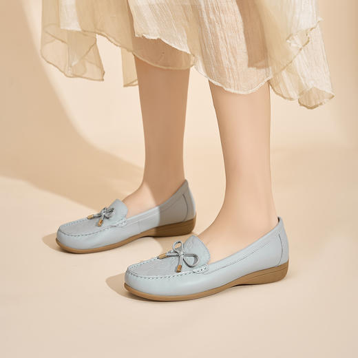 Safiya/索菲娅2024秋新款真皮蝴蝶结浅口休闲防滑平底单鞋 SF43111401 商品图6