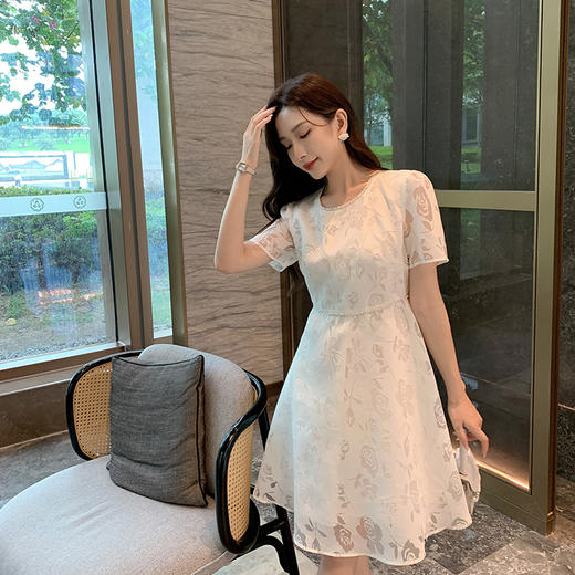 [奢姿轻奢系列]法式珠链连衣裙大码女装夏季新款胖妹妹圆领裙子8942860127 商品图1