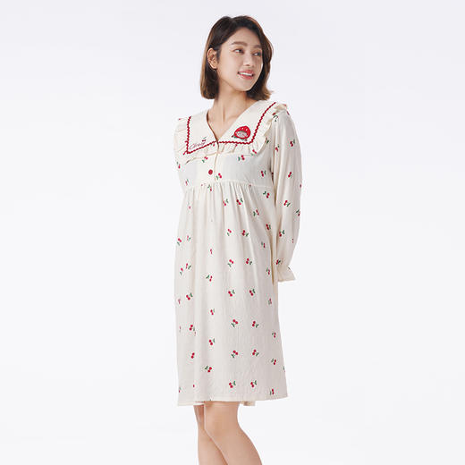 都市丽人睡衣亲情蜜语长袖裙家居服软绵绵提花薄女士梭织棉睡裙LHT6H3 商品图2