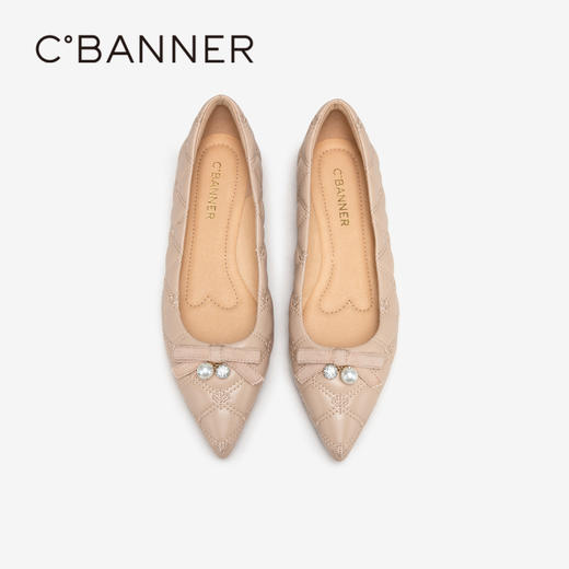 千百度羊皮小香风浅口单鞋女款秋季平底鞋晚晚鞋温柔风A24482211 商品图2