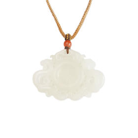 【天然正品】天然新疆料镂空福字锁和田玉（好运、平安）吊坠项链150624NJ24