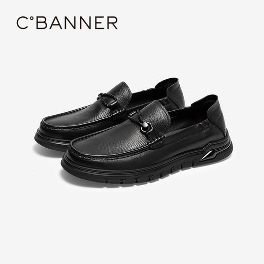 千百度男鞋秋季男士商务休闲皮鞋高级感豆豆鞋牛皮英伦风A24410887 商品图1