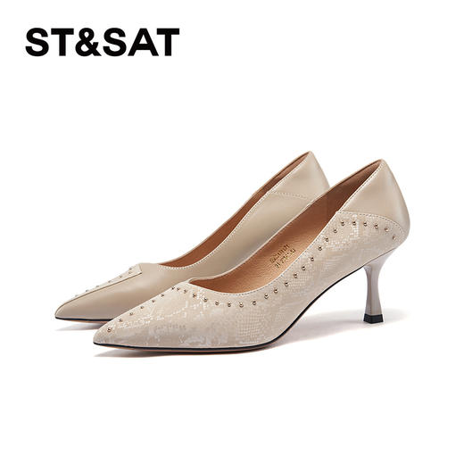 星期六优雅蛇纹铆钉尖头高跟鞋SSC3111171 商品图6