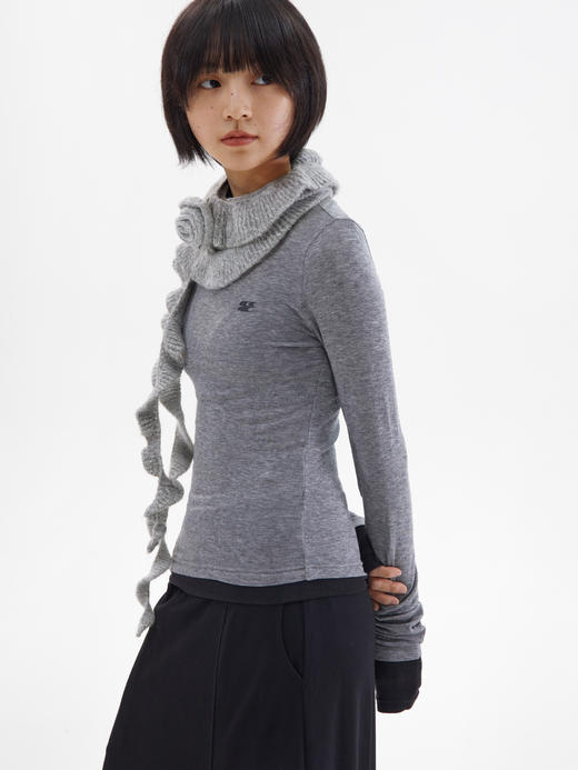 CryingCenter  双色花灰糯糯钩针玫瑰花软软长花边围巾 哭喊中心 商品图1