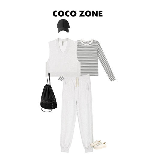 COCO ZONE早秋卫裤松紧腰抽绳罗纹收脚九分休闲裤23C29496 商品图2