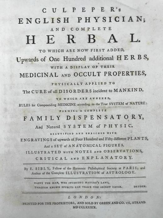 1789年 卡尔佩珀《英国医生与药草全书》 450余幅版画插图 漆布精装16开 商品图3