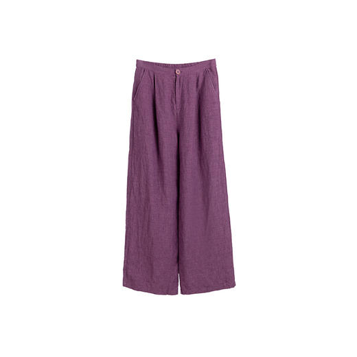 绽放旅行女装433朵/法国进口酵洗重磅色织亚麻直筒显瘦休闲长裤 商品图4