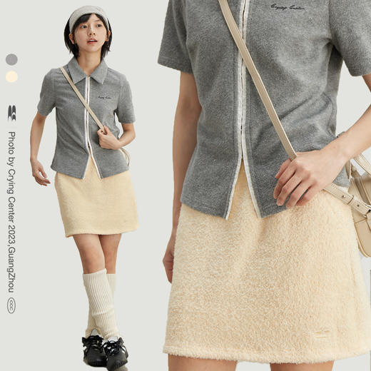 CryingCenter奶黄毛绒套装短裙半身裙五分裙长短款两色哭喊中心 商品图2