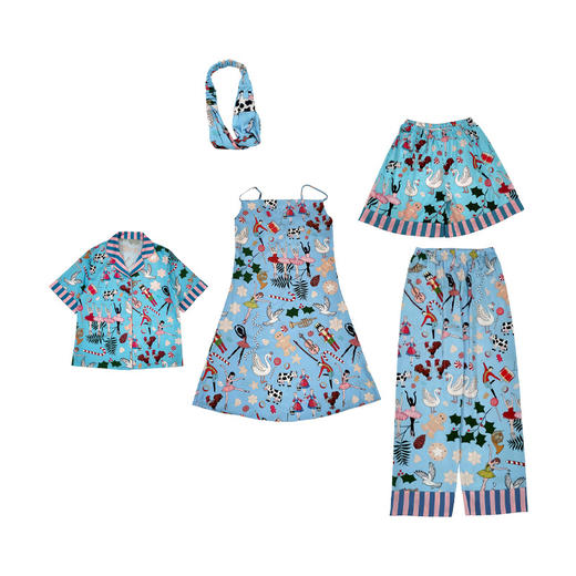 现货 【夏日欢乐派对】高级感设计6A级羽毛冰丝气质轻奢家居服套装五件套（睡衣套装+短裤+吊裙+发箍）到手五件~H242271858 商品图7