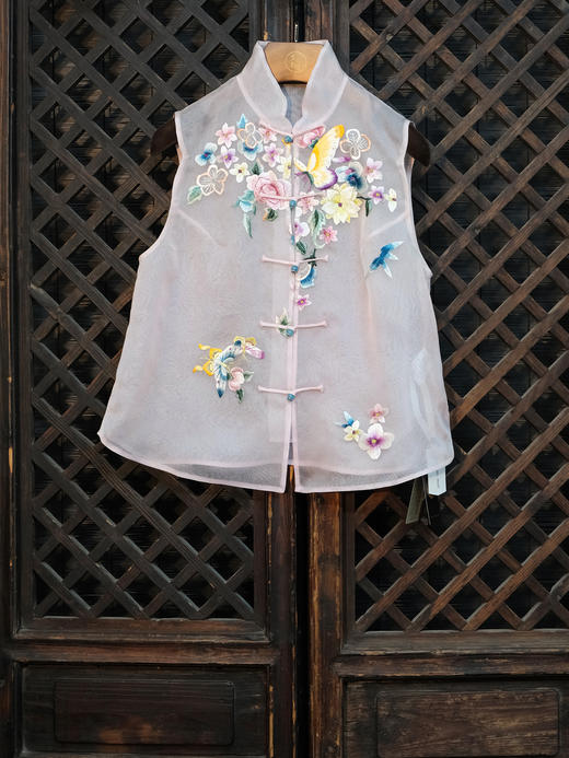 盛唐牡丹盛奢系列| 限量款| 高货-真丝绡手绣马甲-浅粉色(特殊商品不退不换) 商品图0