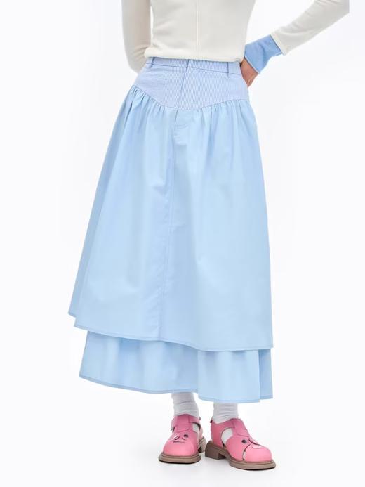 heris/H41108H/H41108B/条纹拼接双层花苞裙 商品图1