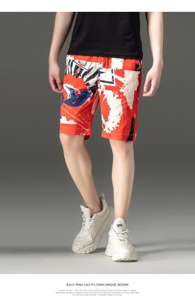 PINLI品立2024夏季新款男装裤子直筒印花休闲短裤潮牌百搭沙滩裤B242117034