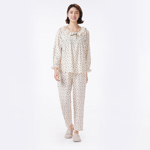 都市丽人睡衣好睡好眠长袖家居服26支CVC单面薄女士棉质套装LHT2L7 商品图1