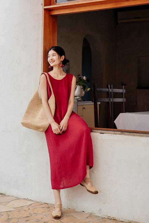绽放旅行女装414朵/高支加捻亚麻领后开扣设计别致海边度假背心裙 商品图5