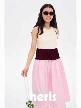 heris/H41102/夹心拼色伞摆连衣裙