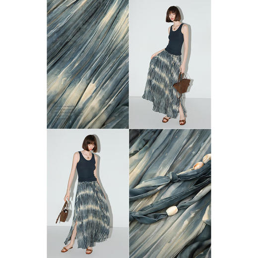 【限时秒杀】COCOBELLA手工扎染压褶半身裙串珠腰带度假风开叉长裙HS3036 商品图2