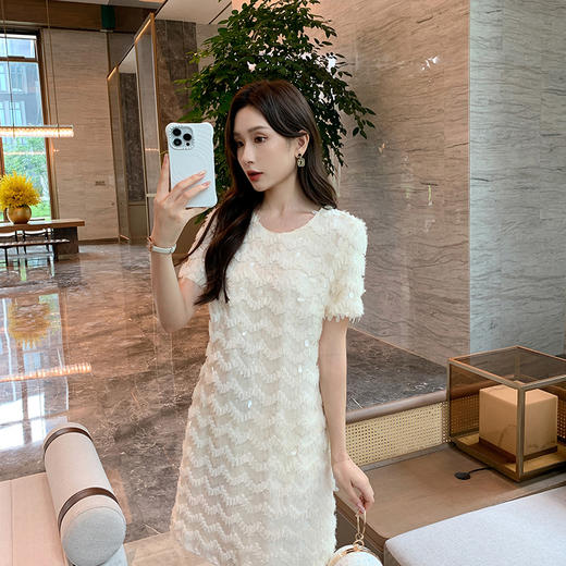 [奢姿轻奢系列]大码女装2024夏季亮片流苏连衣裙胖妹妹时尚裙子8942860169 商品图1