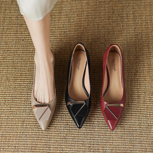 【预售5天】尖头粗跟单鞋中跟鞋，浅口真皮皮鞋LD&6837 商品图1