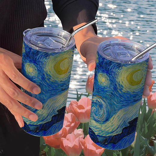 梵高星空周边保温杯带吸管随手杯咖啡杯ins高颜值便携不锈钢女 商品图7