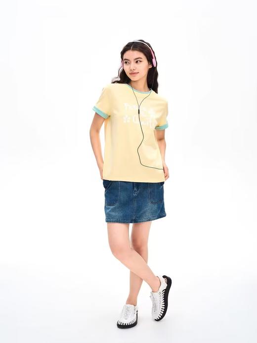 heris/H42111F/H42111H/撞色翻边圆领T 手绘沙粒印花 宽松短袖T恤两色 商品图1