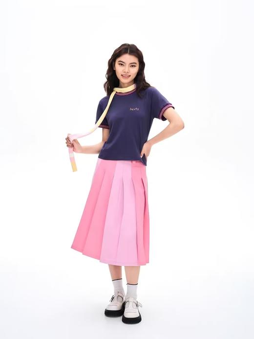 heris/H42108/树莓粉拼接设计 学院通勤A摆 收胯百褶裙 商品图1