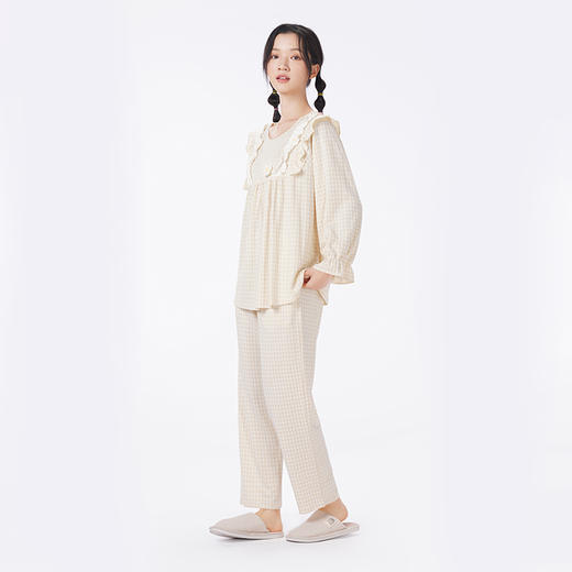 都市丽人睡衣会员精选长袖家居服针织色织格提花薄女士棉质套装LHT2L6 商品图2