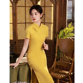 棉麻长款短袖旗袍2024春夏新款复古国风旗袍SYK13382